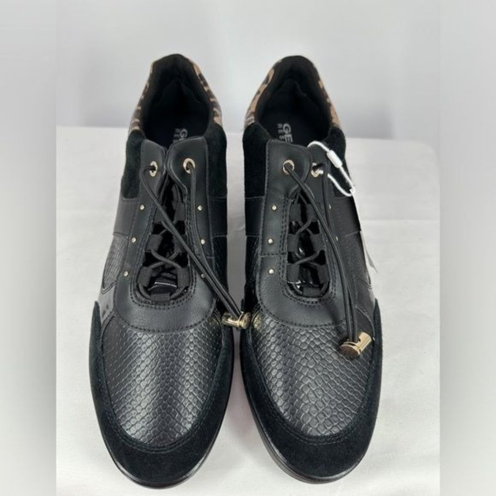 Respira Geox | NWT Women’s 9 Black Suede Leopard Trim Wedge Sneakers - Picture 6 of 13